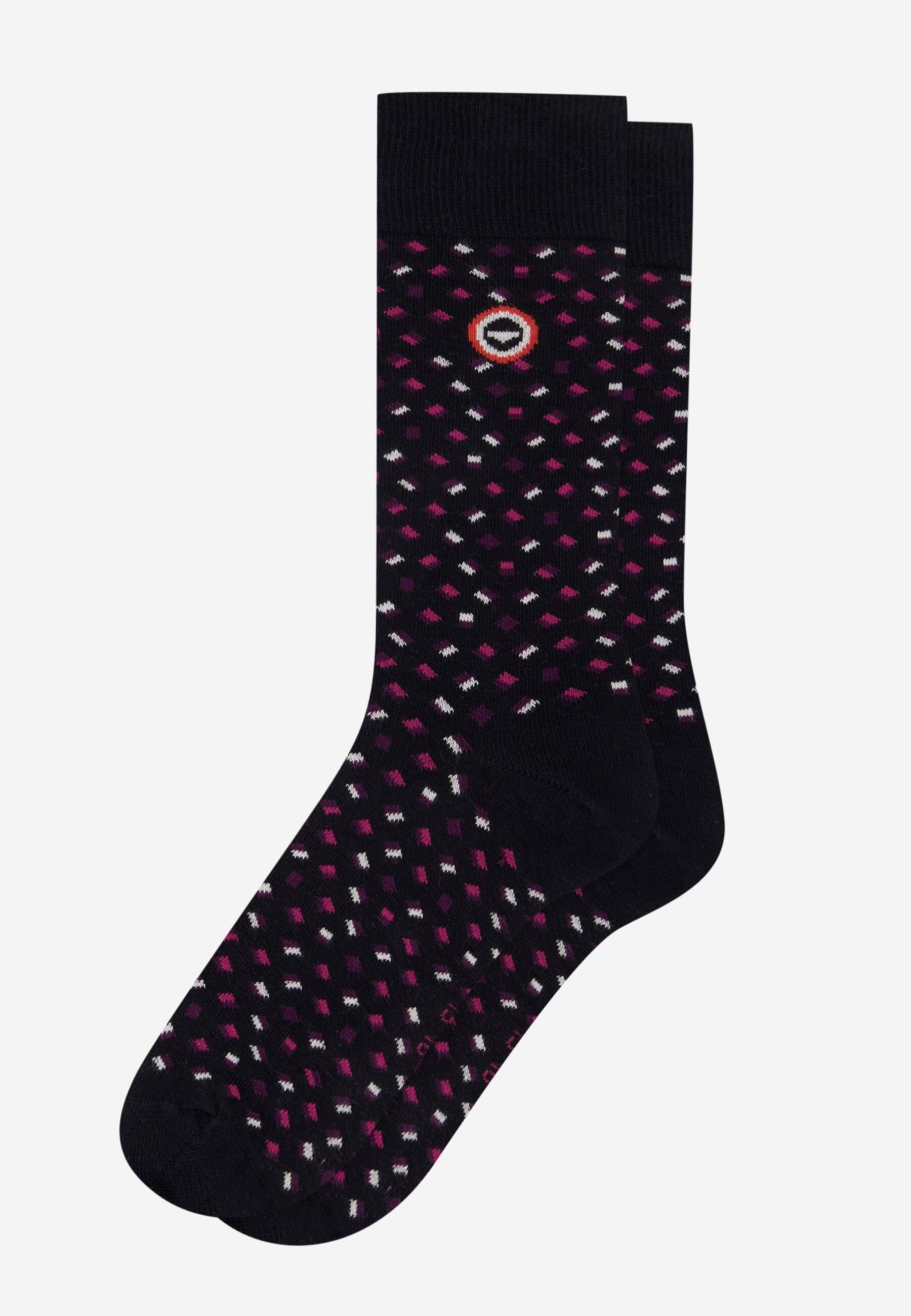 Chaussettes mi-hautes noires avec carrés fantaisie - Lucas Petit Carre Noir