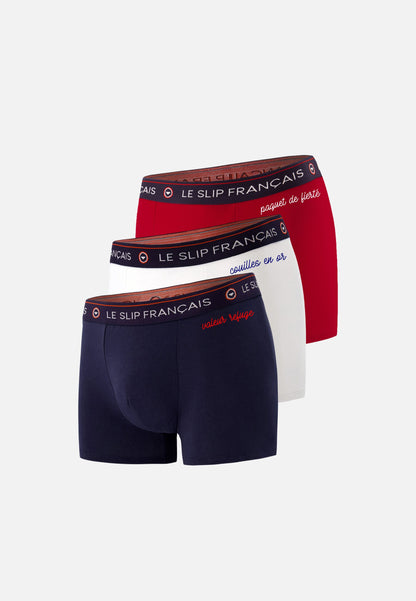 Lot de 3 boxers en coton - Coffret Citoyen Bleu Blanc Rouge