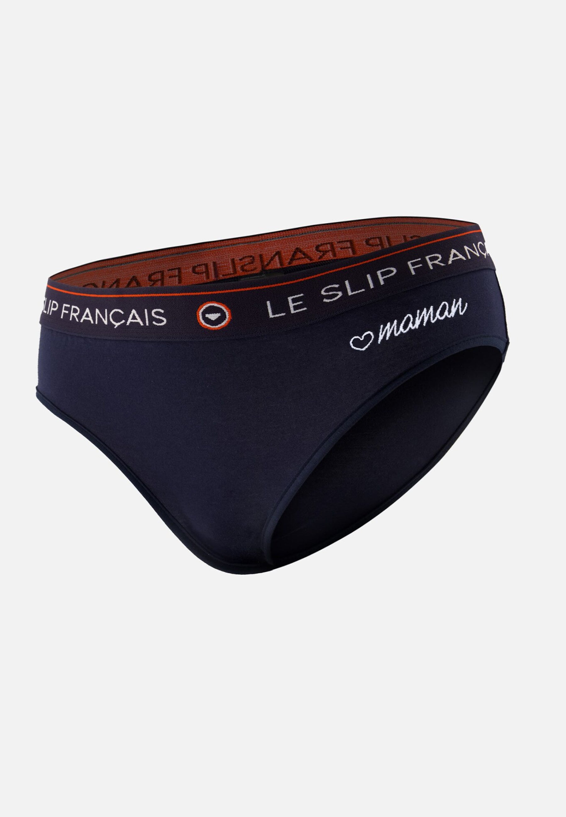 Culotte taille haute en coton - Rieuse Marine Brodé Coeur Maman