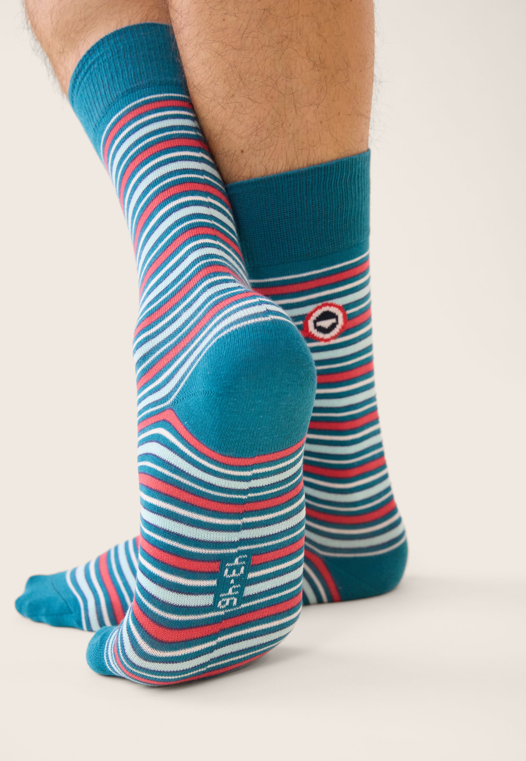 Pink mid-calf socks with mattress stripes - Lucas Mattress Stripe Cherry Pink