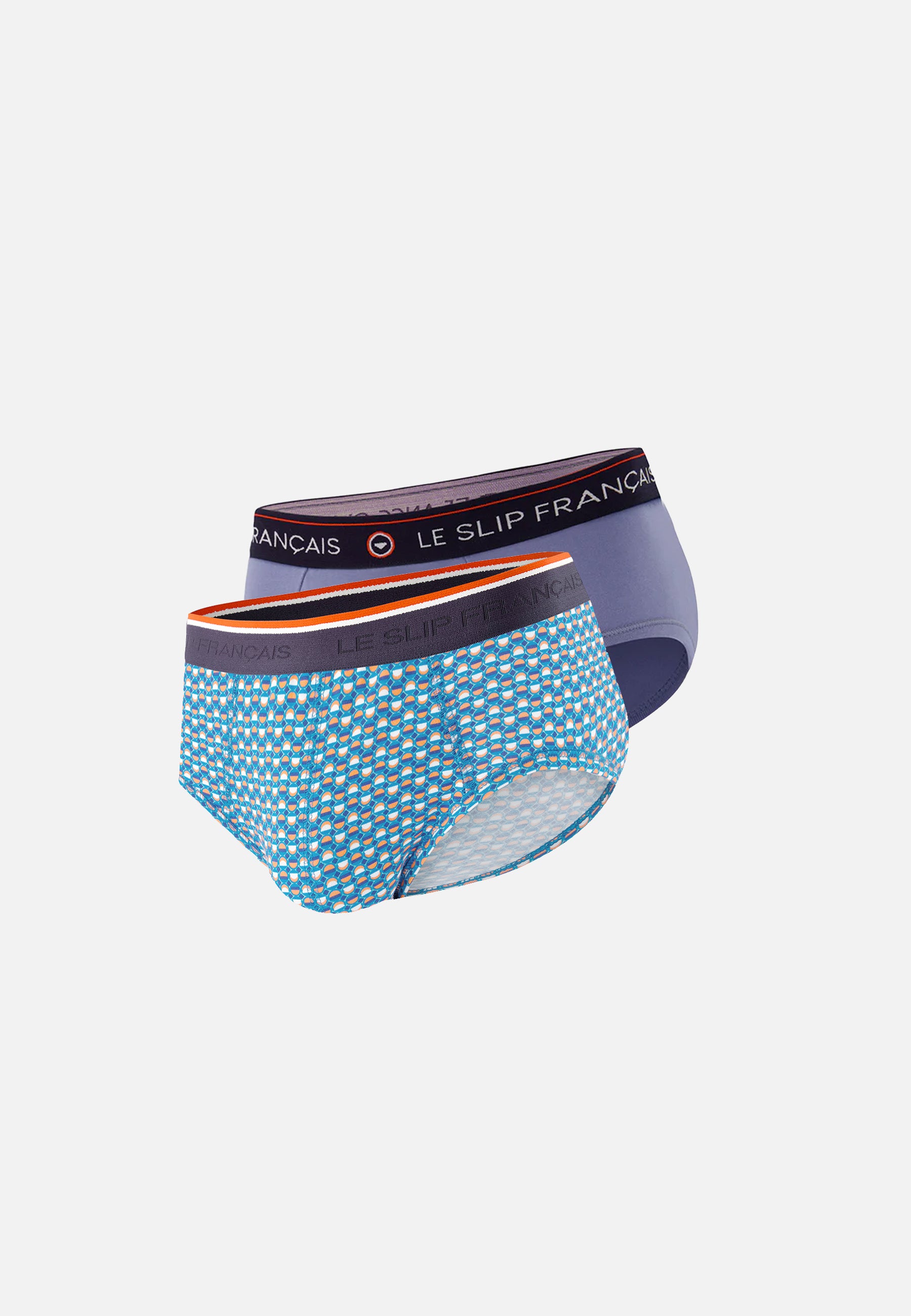 Pack of 2 cotton briefs - Denim Blue Briefs with Azure Green Circle