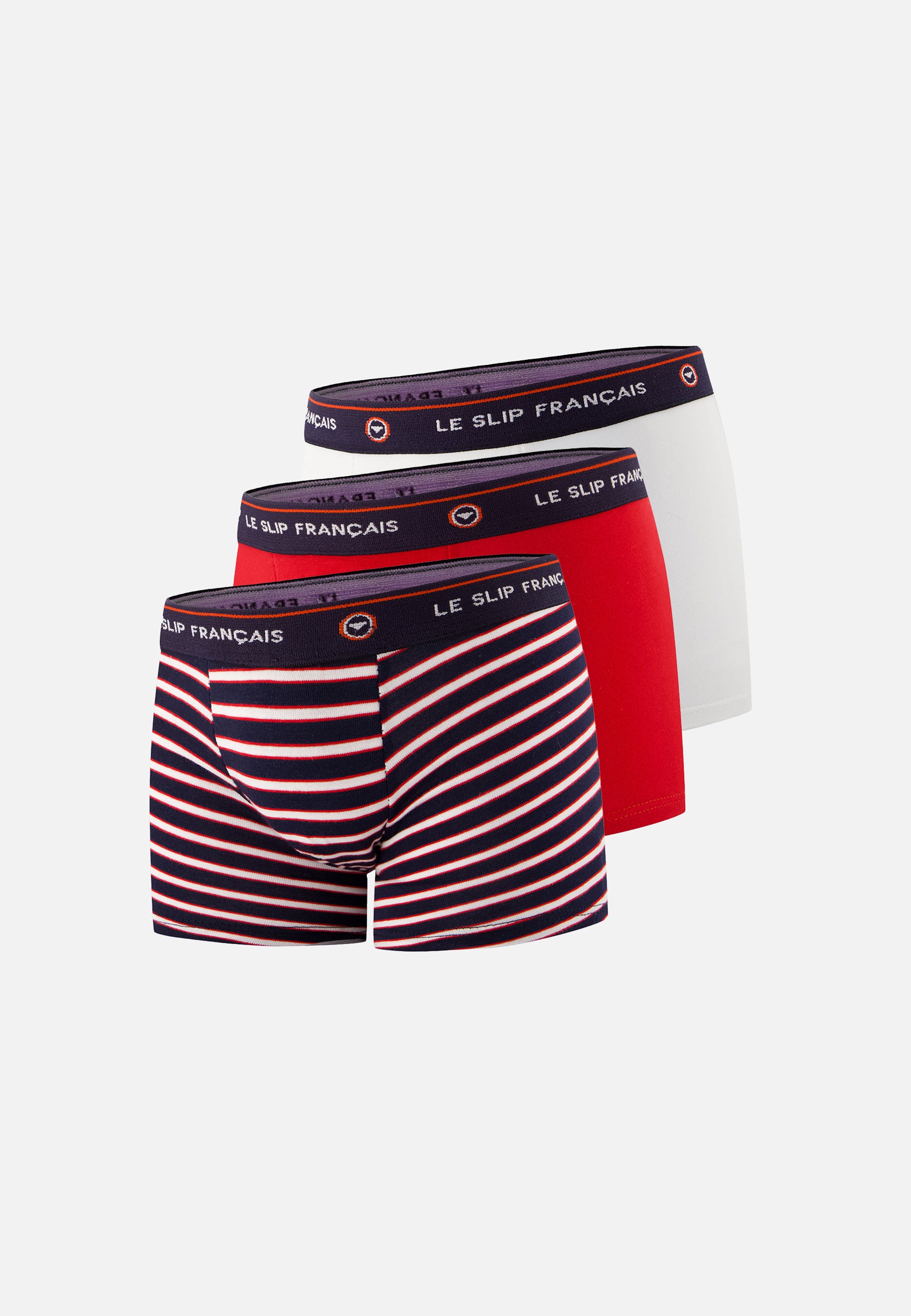 Lot de 3 Boxers Enfant en coton - Boxers  Rouge Blanc Rayure Tricolore