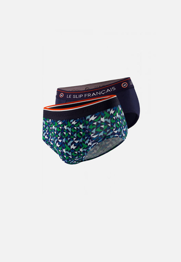 Lot de 2 slips en coton - Slips Mosaïque Marine - Le Slip Français - 1