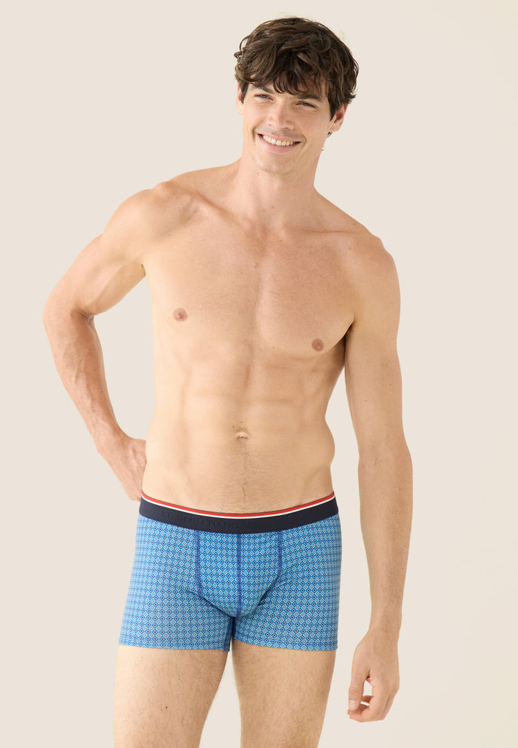 Pack of 3 cotton boxers - Redoutable Navy Blue Turquoise Marius Harlequin Washed Denim Boxer Trio - Le Slip Français - 2