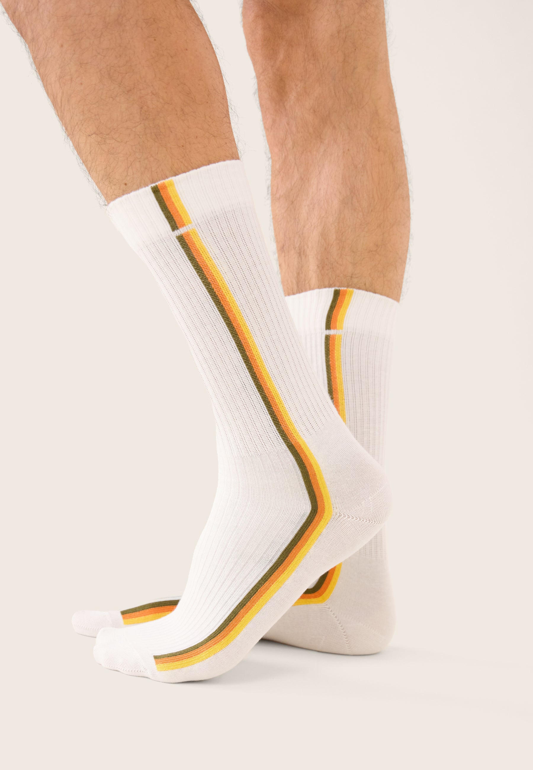 Chaussettes de sport mi-hautes rayées kaki, orange et jaune - Wilfried Lignes Kaki Veronese Orange Pur Jaune Citron