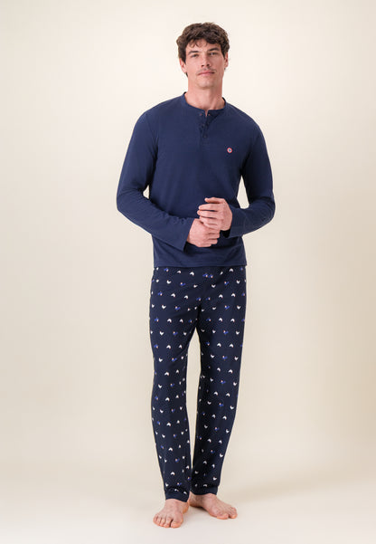 Ensemble pyjama haut et pantalon à motif coq marine en coton - Pyjama Haut Manches Longues Et Bas De Pyjama Long Tont Coq