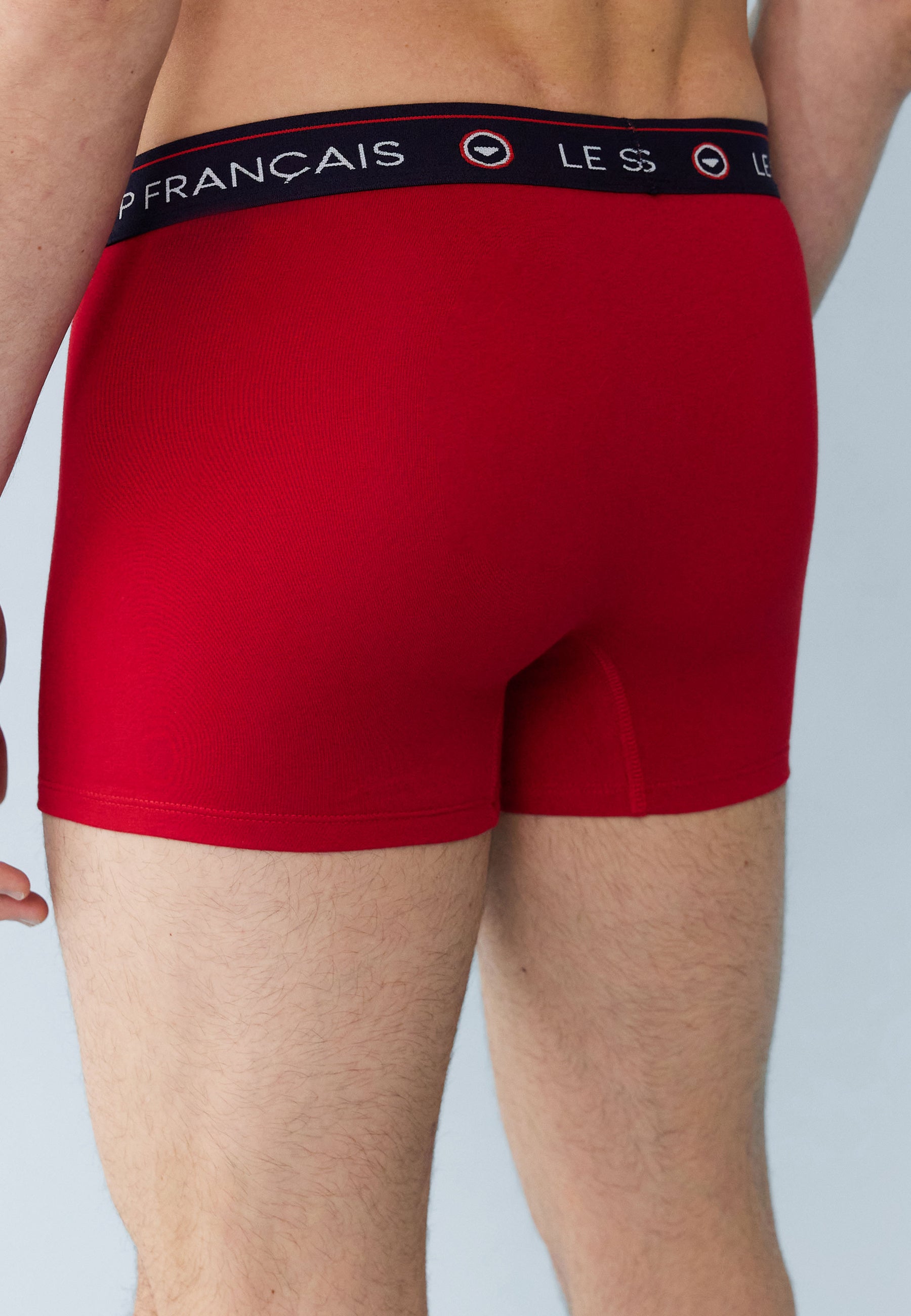 Lot de 3 boxers en coton - Boxers Bleu Marine Blanc Rouge