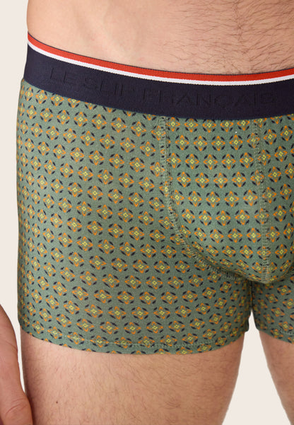 Green cotton boxer shorts with ornamental pattern - Marius Veronese Ornament