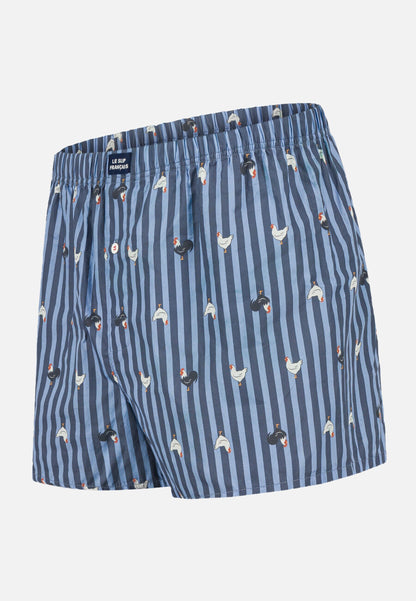 Caleçon à motif rayure coq bleu acier en coton - Jacques Rayure Coq Bleu Acier