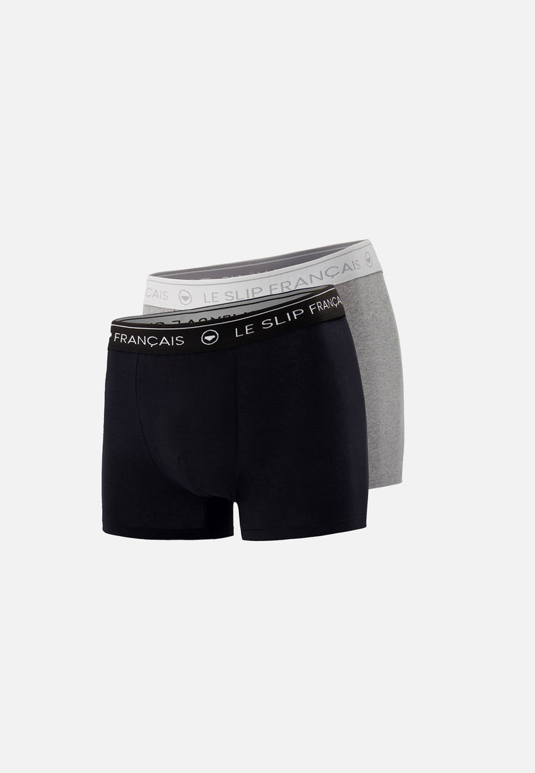 Lot de 2 boxers gris et noir en coton - Boxers Gris Noir - Le Slip Français - 1