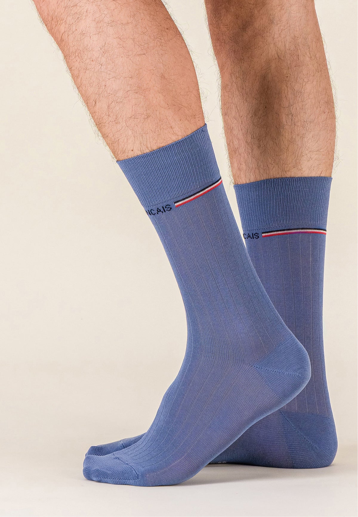Chaussettes mi-hautes bleu en fil d'Écosse - Nessy Bleu Acier