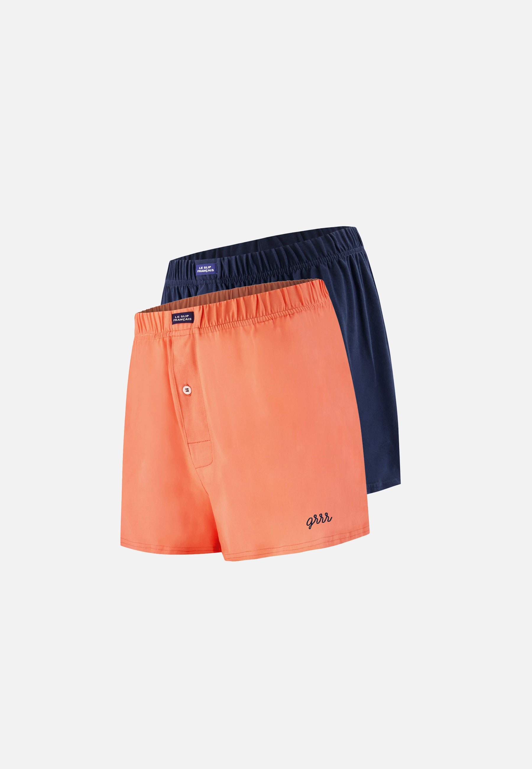 Set of 2 cotton boxer shorts - Fredo Rose Peach Embroidered My Love Navy Boxer Shorts