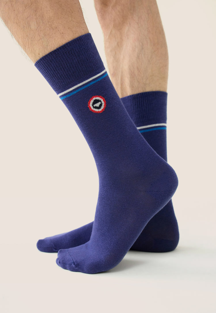 Lot de 3 chaussettes mi-hautes en coton - Chaussettes Ligne Indigo Mosaïque Indigo Blanc - Le Slip Français - 3