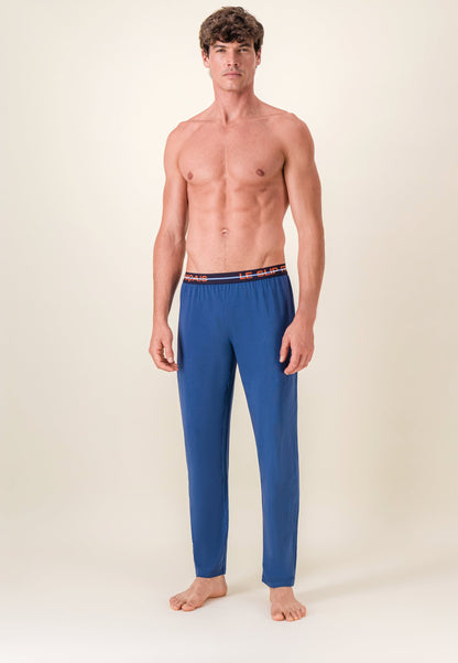 Bas de pyjama long bleu en coton - Indomptable Bleu Acier