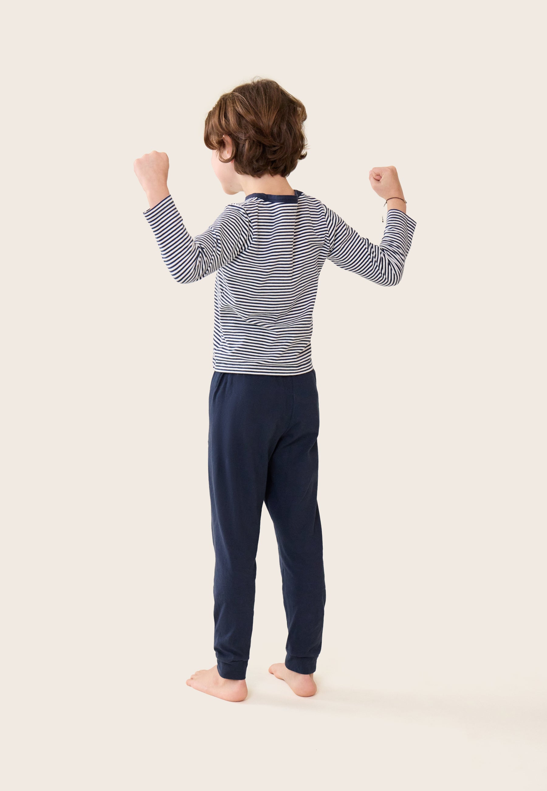 Ensemble pyjama enfant haut marinière et pantalon bleu marine en coton - Pyjama Haut Manches Longues Et Bas De Pyajma Long Petit Jeason Marinière Marine