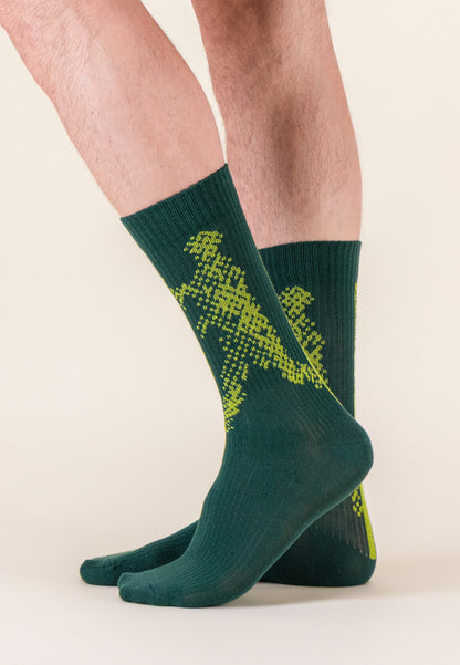 Chaussettes de sport mi-hautes à motif joueurs vert foret anis en coton - Wilfried Joueurs Vert Foret Anis