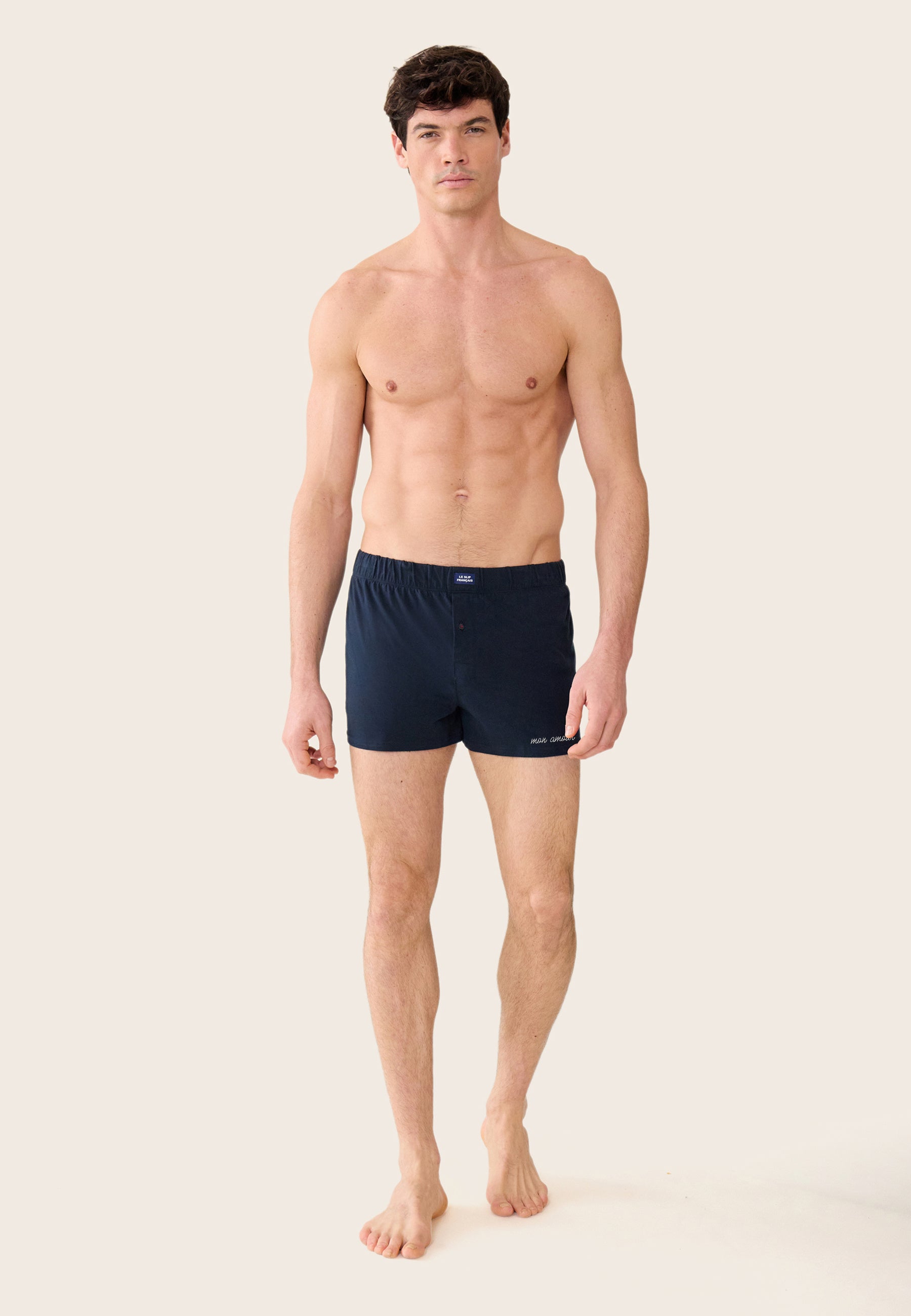 LSF navy blue boxer shorts in cotton jersey - Fredo Marine embroidered with "Mon Amour"