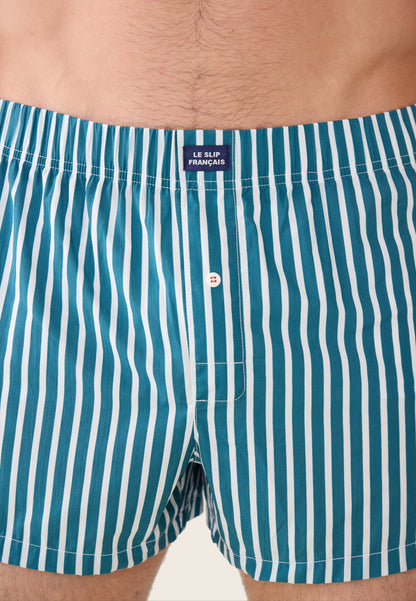 Blue striped cotton boxer shorts - Jacques Sens Duck Blue