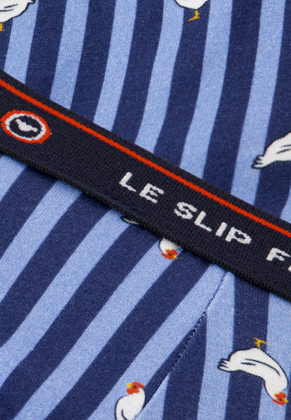Boxer enfant à motif rayure coq bleu acier en coton - Petit Joseph Rayure Coq Bleu Acier