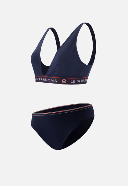 Ensemble culotte soutien-gorge triangle en coton - Séduisante Lucette Marine