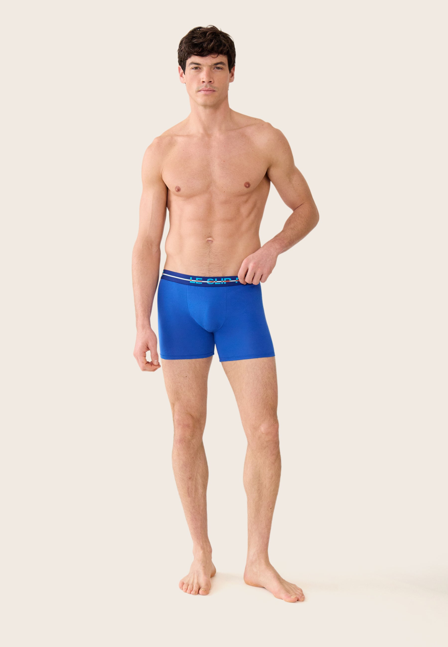 Long blue cotton boxer shorts - Redoutable Long Nautical Blue