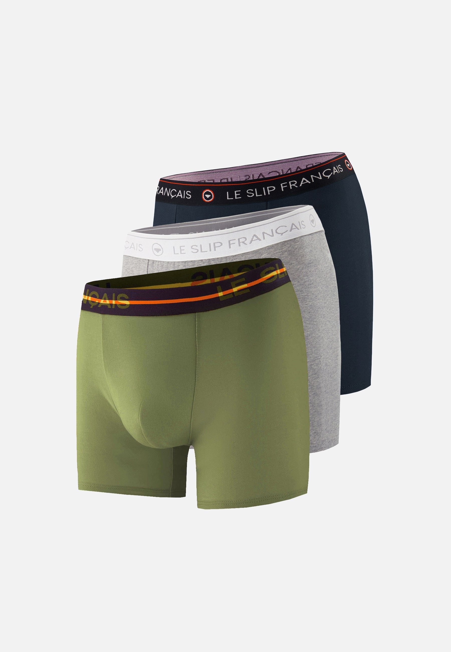 Lot de 3 boxers longs en coton - Boxers Longs Noir Kaki Veronese Gris Chiné