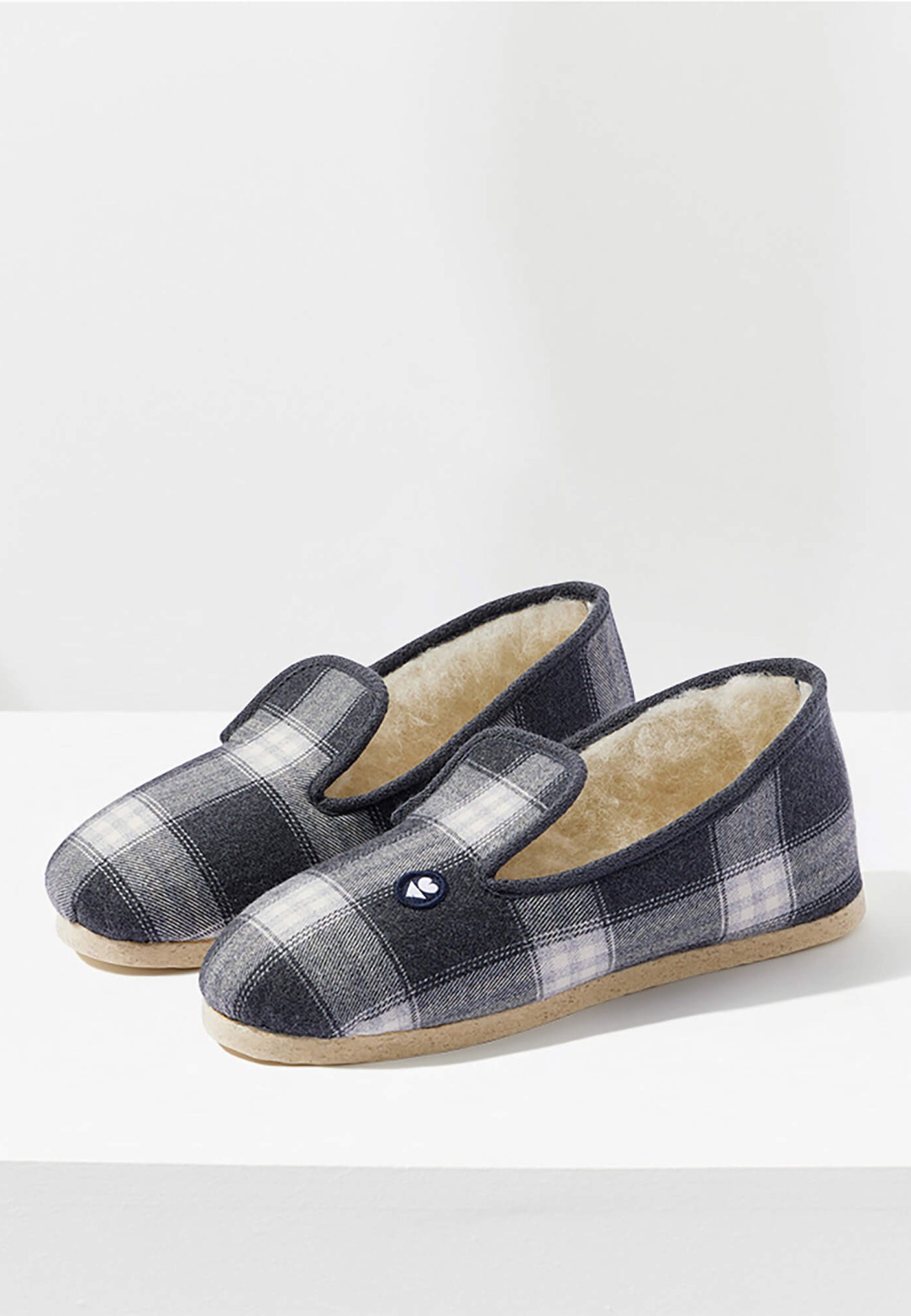 Chaussons d'intérieur en laine - Pantoufles Tartan Gris