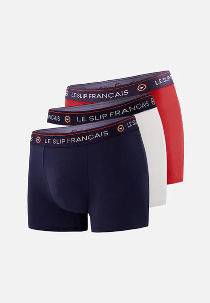 Lot de 3 boxers en coton - Boxers Bleu Marine Blanc Rouge