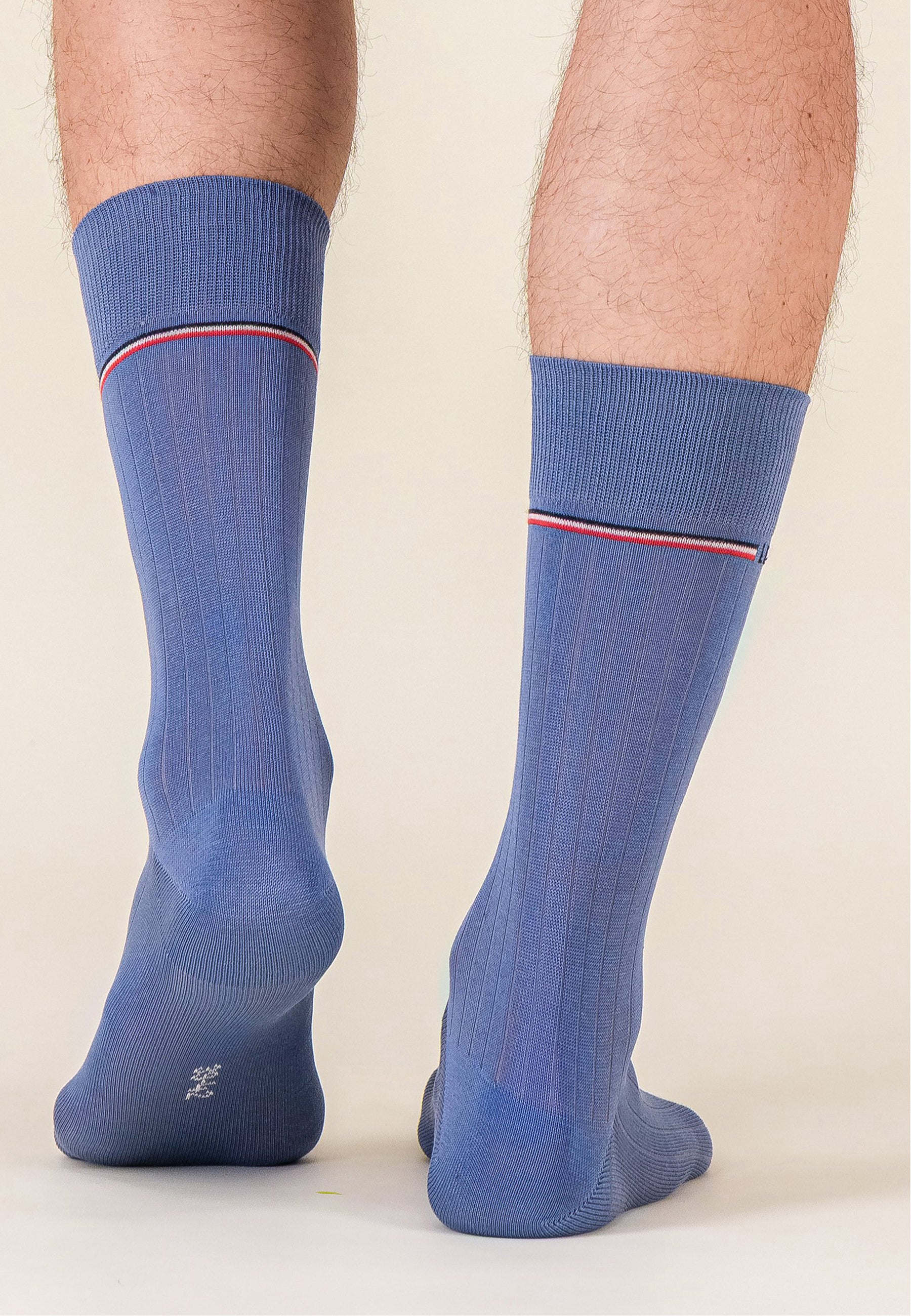 Chaussettes mi-hautes bleu en fil d'Écosse - Nessy Bleu Acier