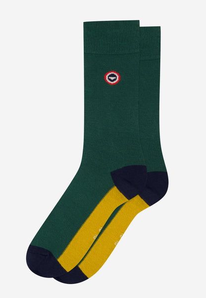 Chaussettes mi-hautes vert sapin et jaune fantaisie - Lucas Bloc Vert Sapin Jaune
