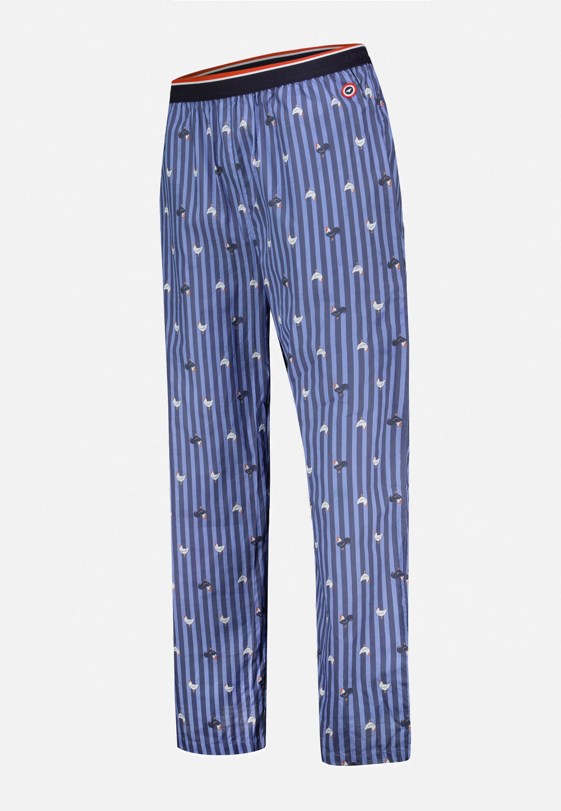 Bas de pyjama long à motif rayure coq bleu acier en coton - Bastien Rayure Coq Bleu Acier