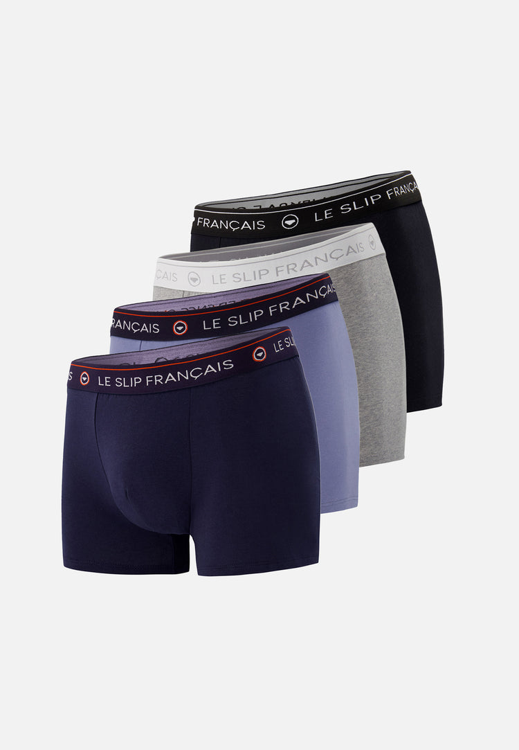 Pack Quatro Boxer Redoutable Marine Noir Bleu Jean Gris Chiné - Le Slip Français - 1