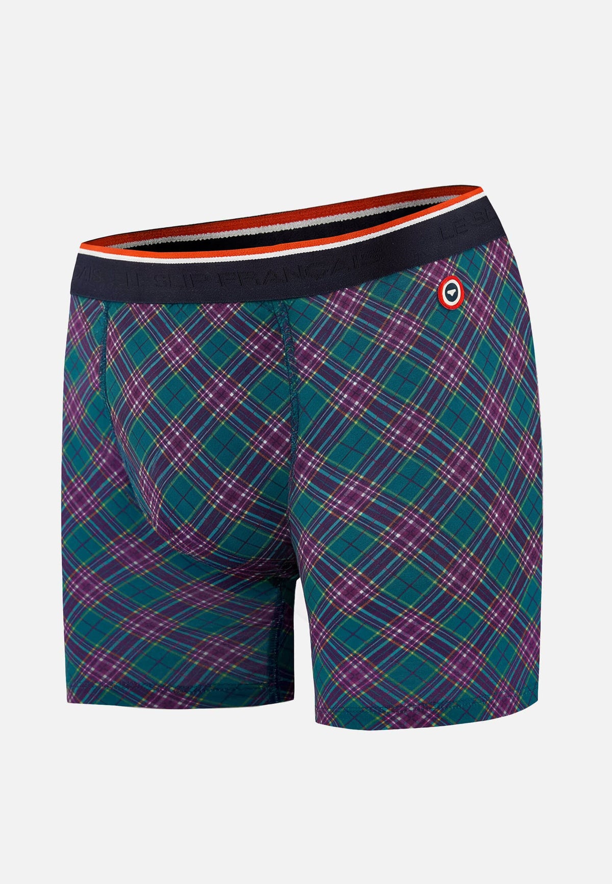 Boxer long à motif tartan bleu canard en coton - Michel Tartan Bleu Canard