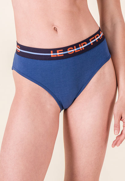 Culotte taille haute bleu en coton - Rieuse Bleu Acier