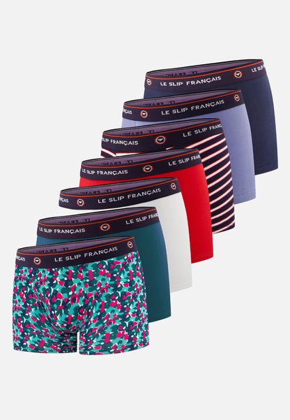 Lot de 7 boxers enfant en coton - Boxers Blanc Confetti Vert D'Eau Bleu Canard Marine Bleu Jean Rouge Rayures Tricolores