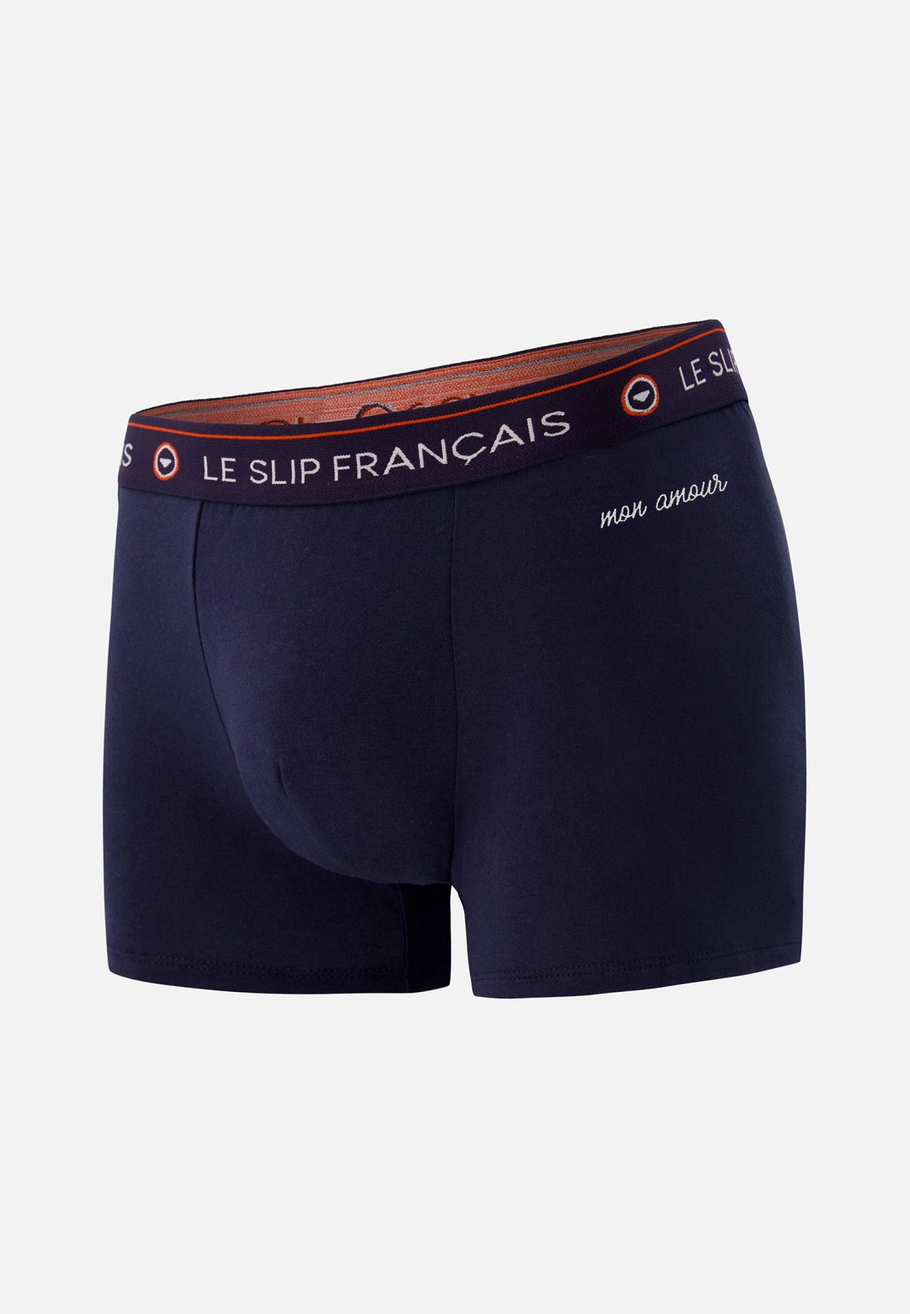 Boxer bleu marine en coton - Redoutable Marine Brodé Mon Amour