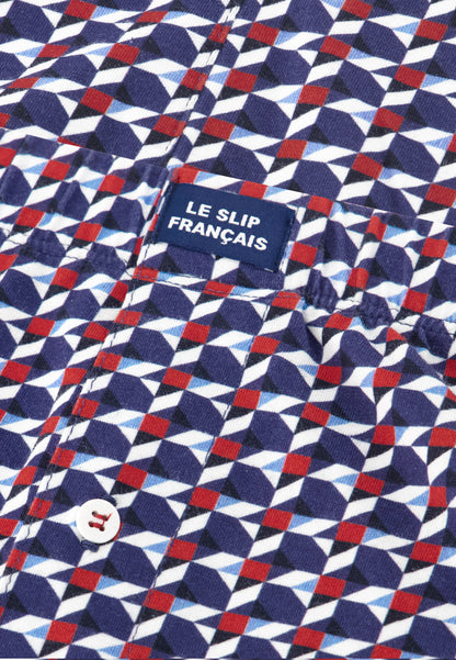 Caleçon à motif puzzle bleu acier en jersey de coton - Fredo Puzzle Bleu Acier
