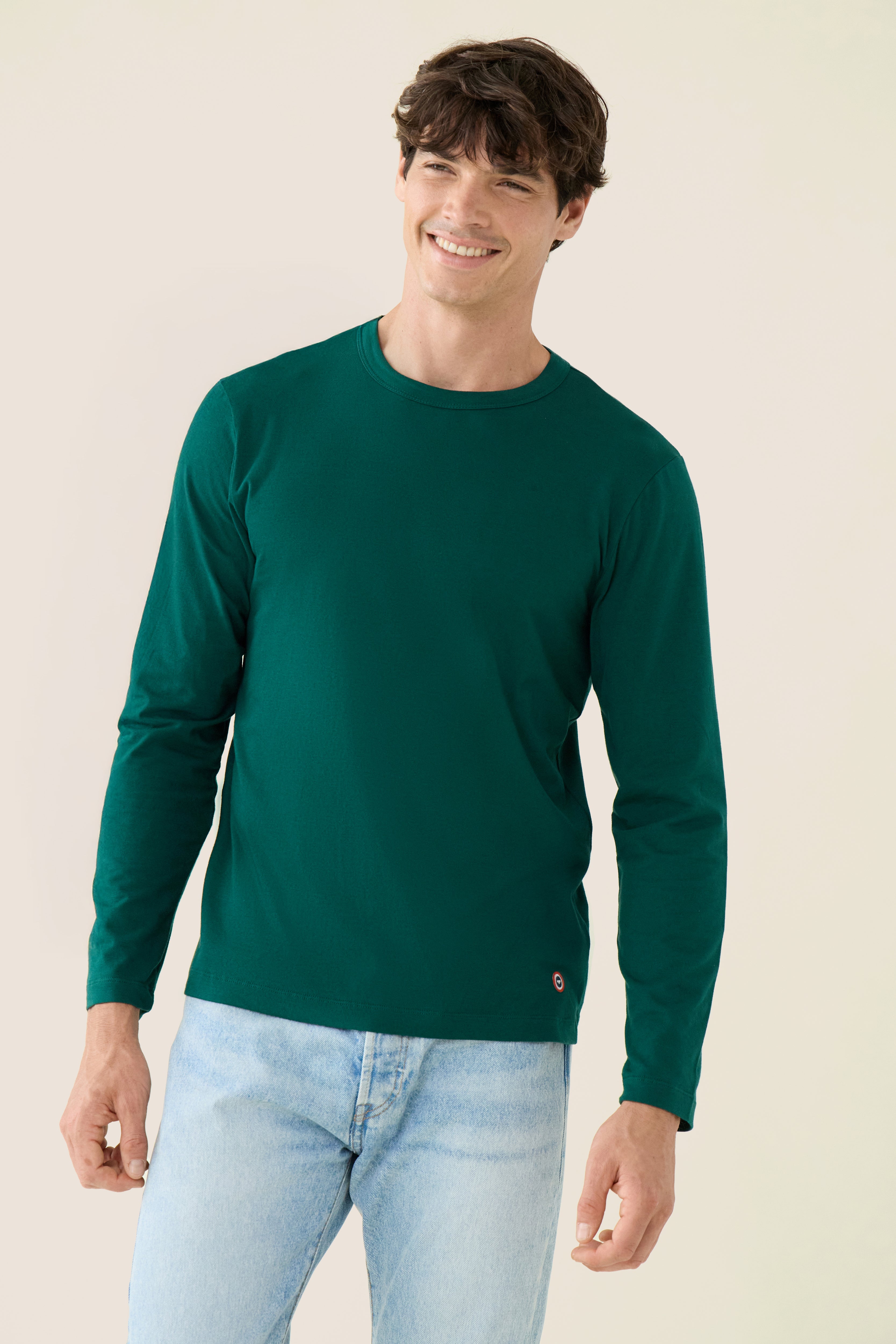 T-shirt homme vert sapin à manches longues en coton - Superbe Vert Sapin - broderie