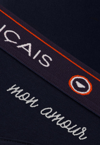 Culotte taille haute bleu marine en coton - Rieuse Marine brodée Mon Amour