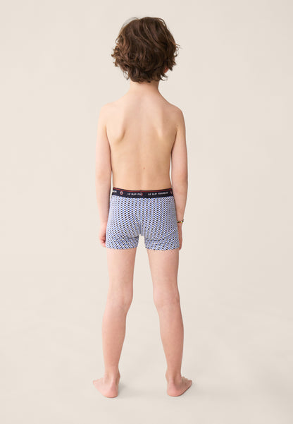 Boxer enfant bleu chevron en coton - Petit Joseph Chevron Bleu Poussiere