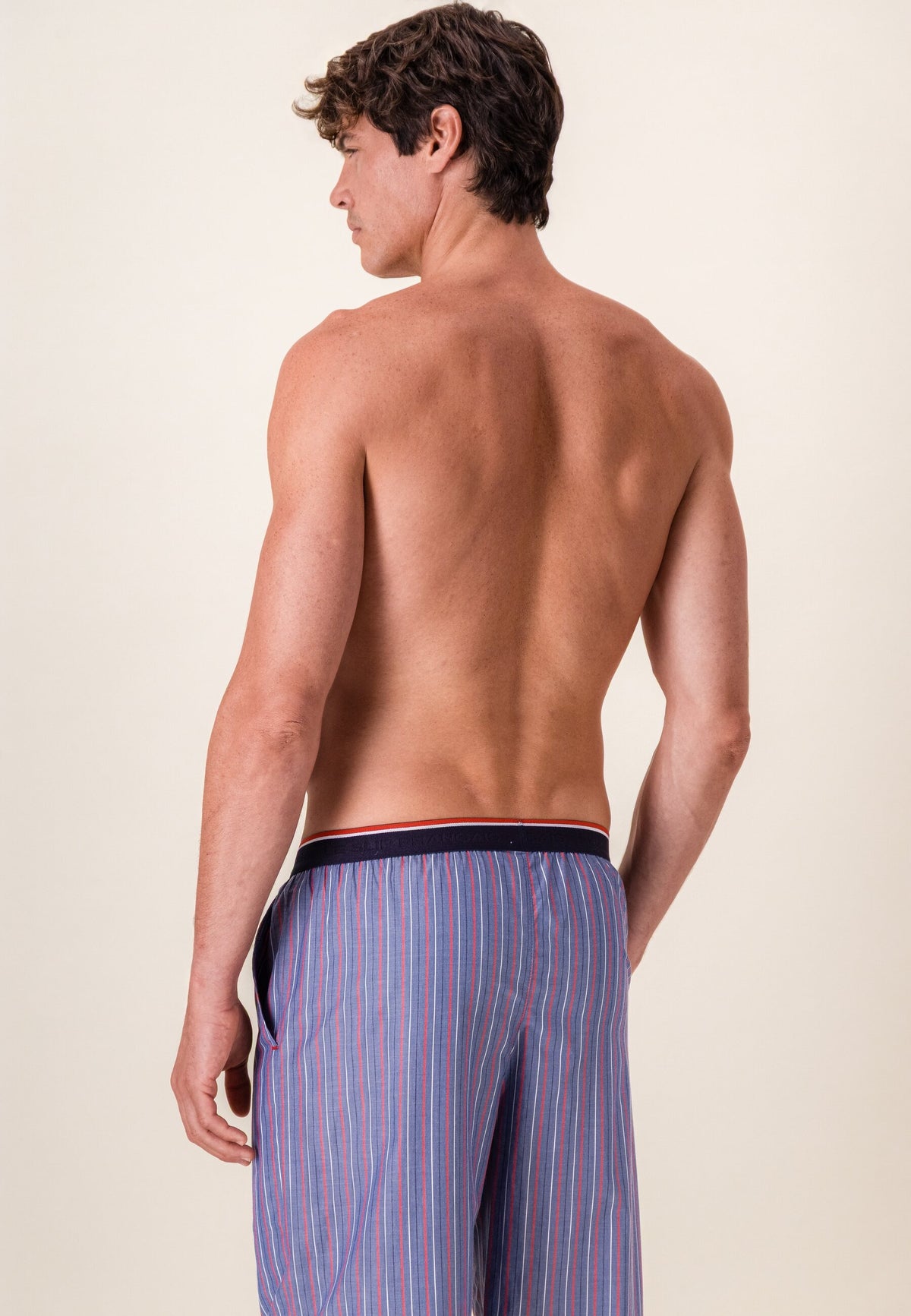 Bas de pyjama long à motif rayure en coton - Bastien Tricolores
