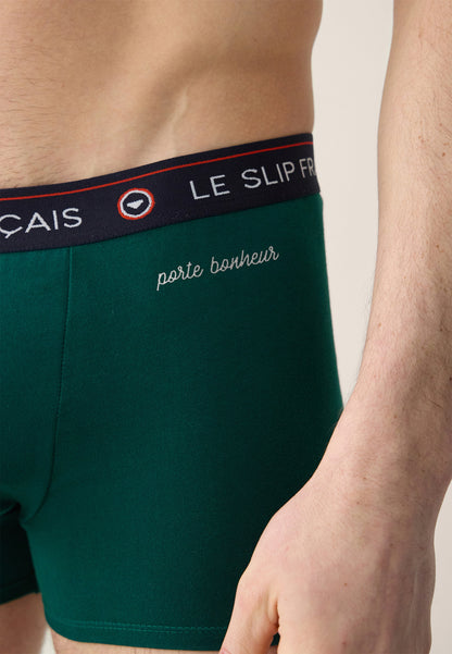 Boxer vert foncé en coton - Redoutable Vert Sapin Porte Bonheur