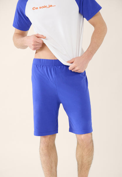 Ensemble de pyjama t-shirt et short en coton - Pyjama manches courtes nathanael Blanc Bleu Eblouissant