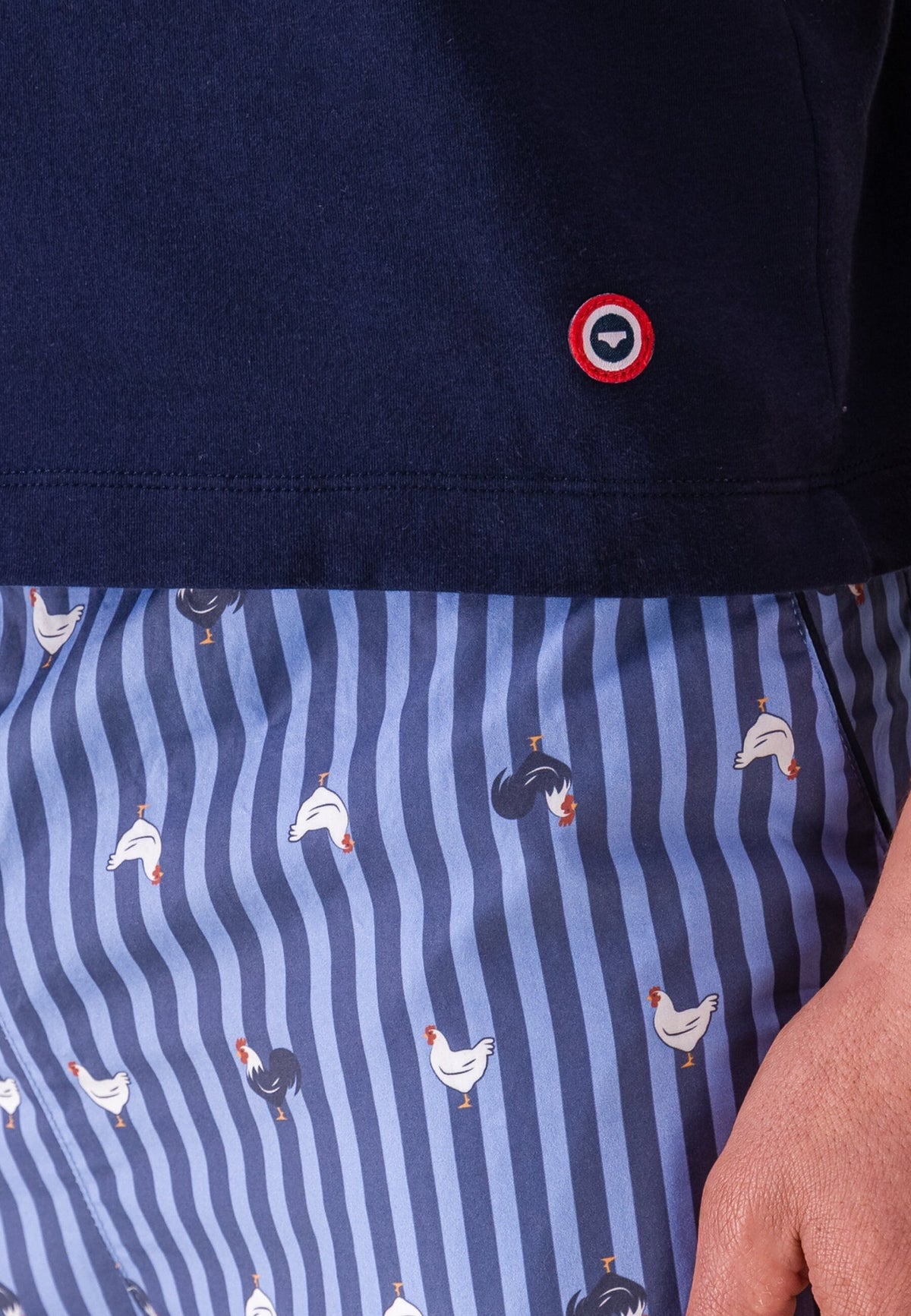 Ensemble pyjama haut et pantalon bleu en coton - Pyjama Haut Manches Courtes Formidable Et Bas De Pyjama Long Bastien Rayures Coq