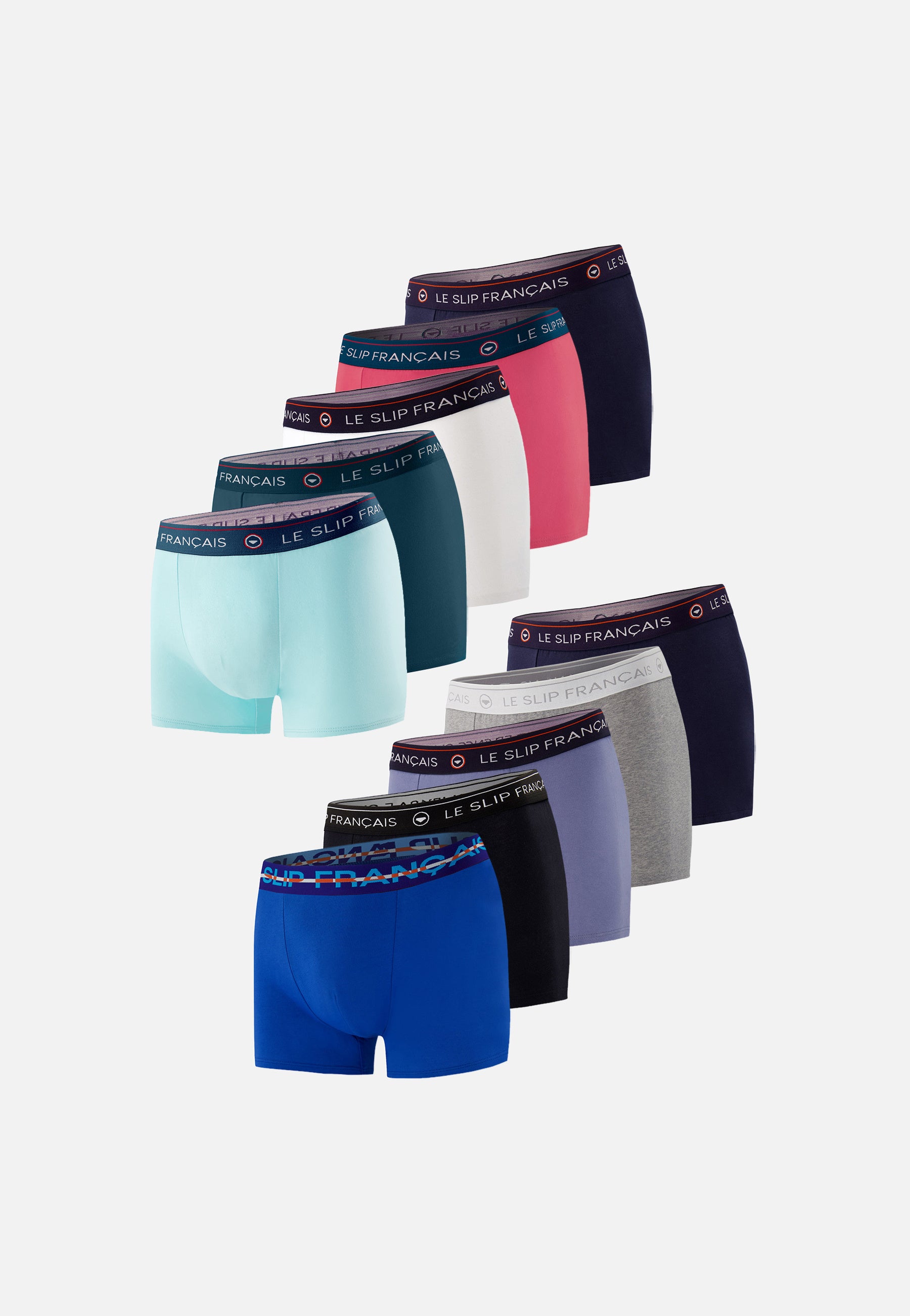 Pack of 10 cotton boxer shorts - Navy, White, Duck, Teal, Heather Grey, Pink, Black, Denim Blue