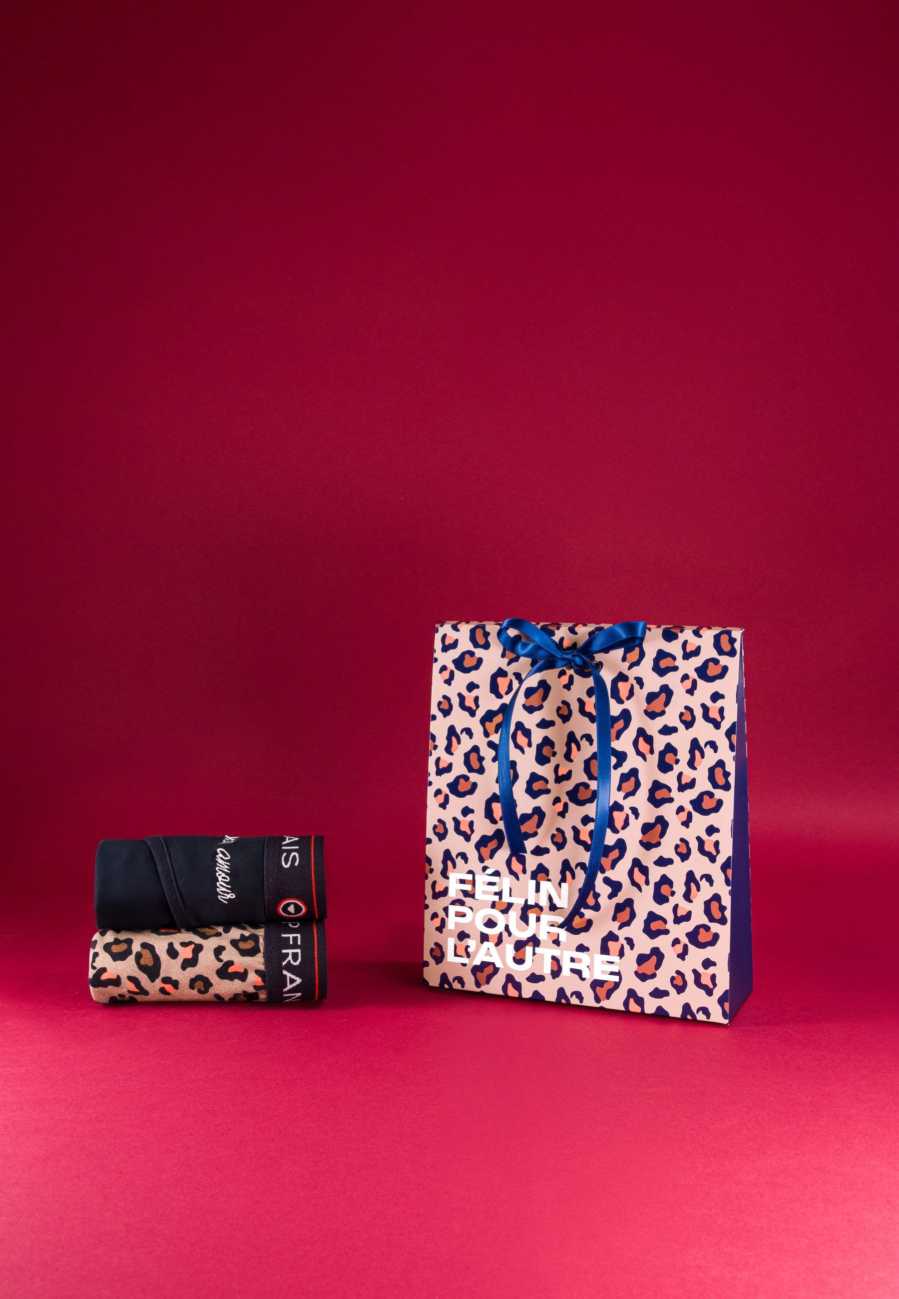 Set of 2 cotton panties - Laughing Leopard Print Navy Embroidered My Love Panties