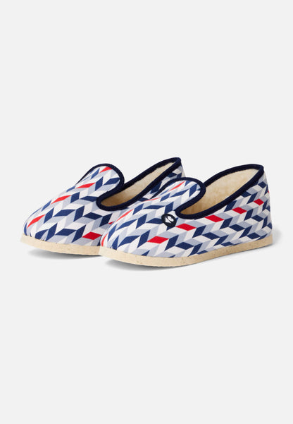Chaussons d'intérieur en laine - Pantoufles Chevron Bleu Blanc Rouge