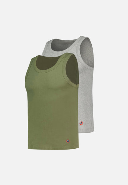 Pack of 2 Cotton Tank Tops - Fulminant Khaki Veronese Heather Grey Tank Tops
