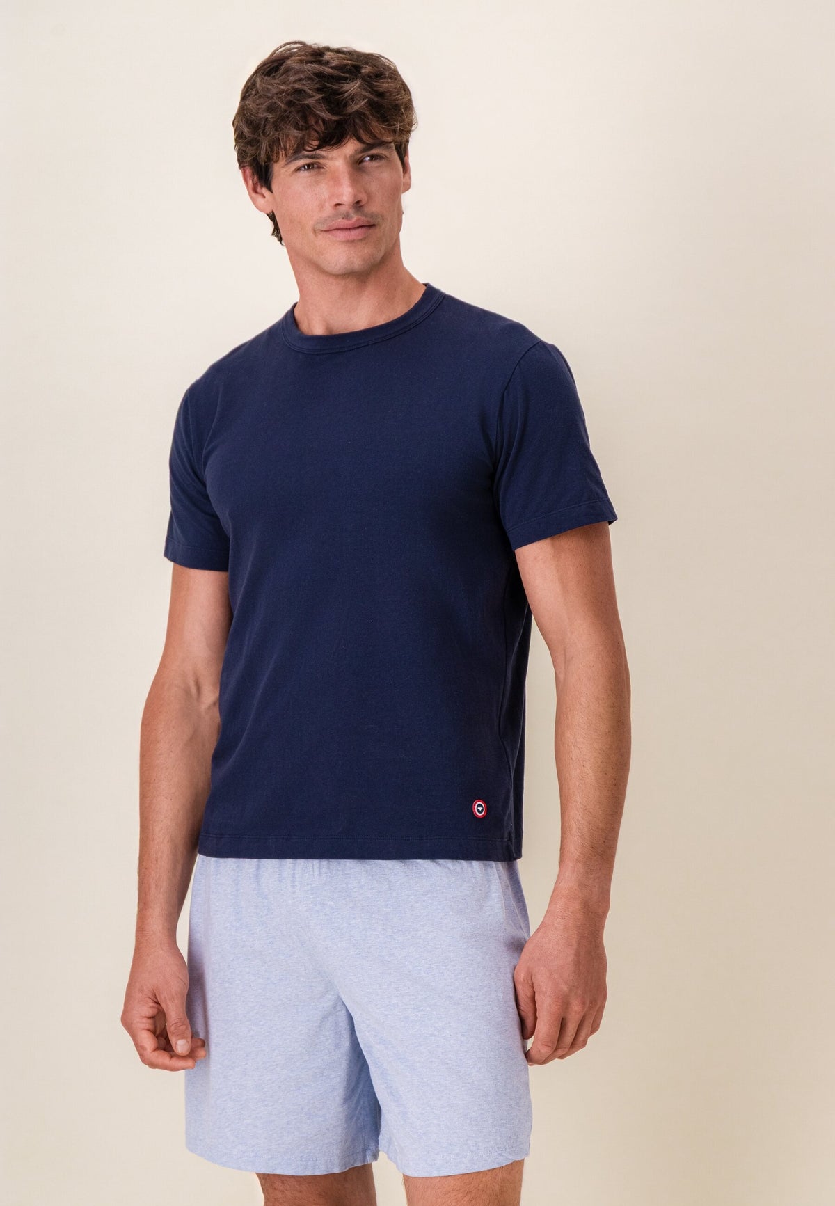Ensemble pyjama haut et short en coton - Pyjama Haut Manches Courtes Formidable Marine Et Bas De Pyjama Court Invincible Bleu Ciel Chiné