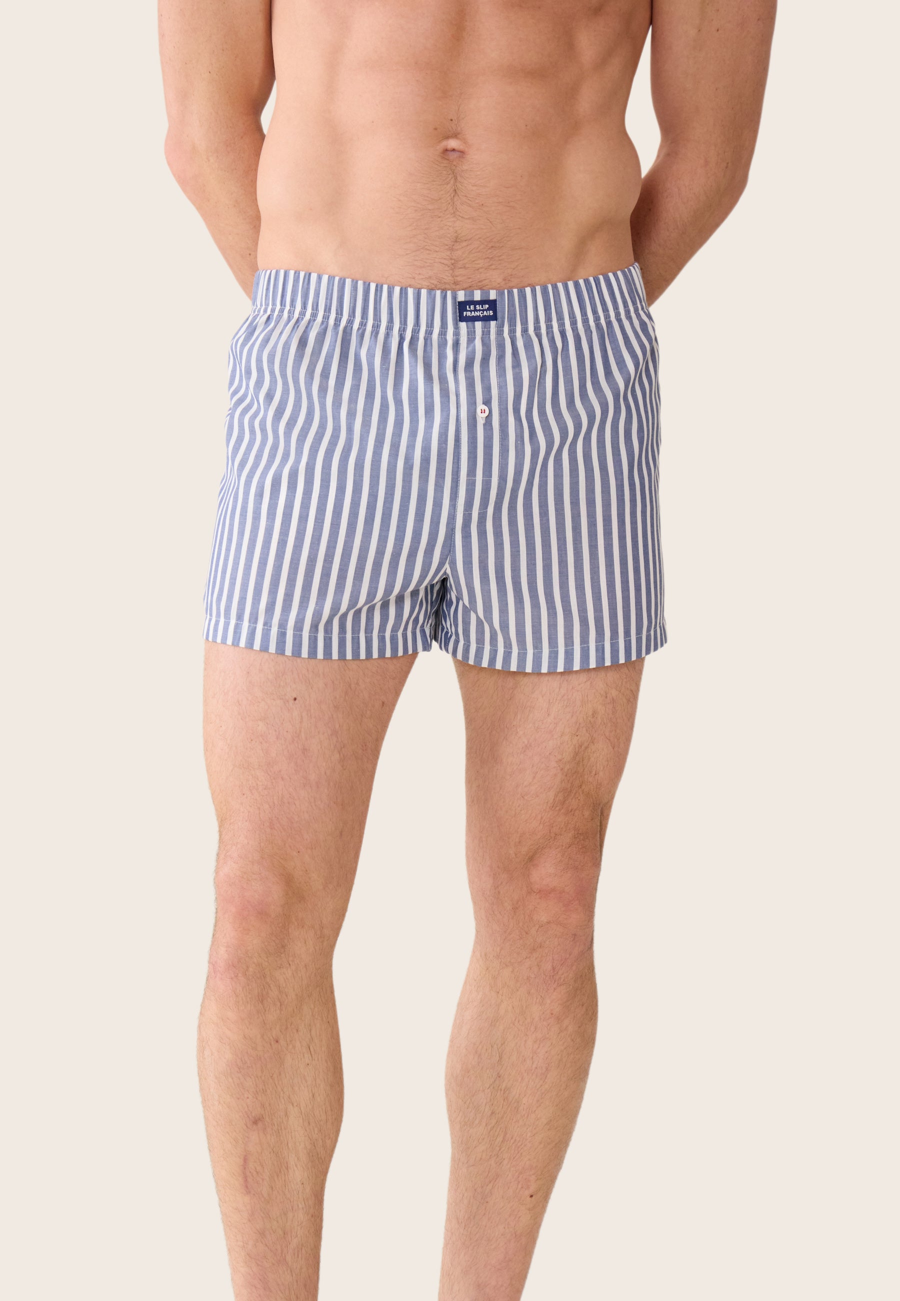 Caleçon à rayures bleu et gris en coton - Jacques Sens Bleu Gris